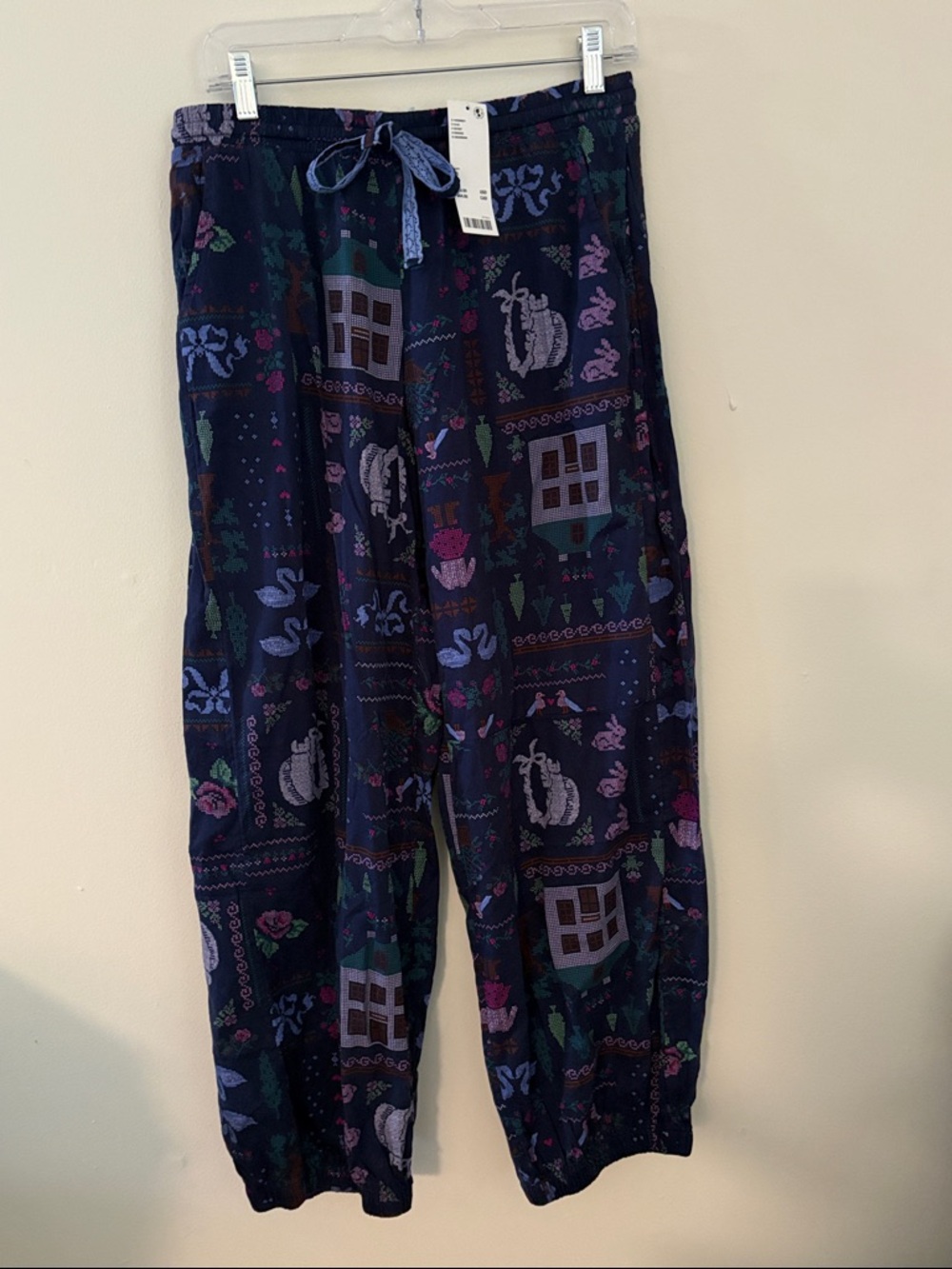 Navy Patterned Drawstring Lounge Pants - Picture 2 of 4